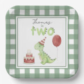 Waterverf dinosaurus 2e geboortedag papieren bordje (Voorkant)