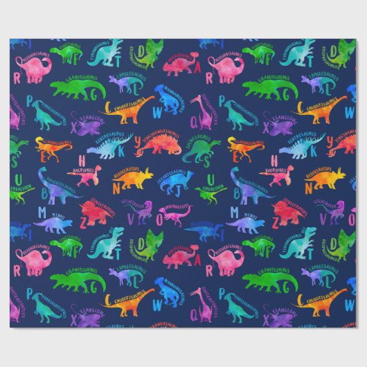 Waterverf dinosaurus alfabet kleurrijke Dino Kinde Cadeaupapier (Vlak)