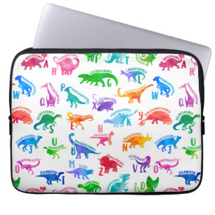 Waterverf dinosaurus alfabet kleurrijke Dino Kinde Laptop Sleeve