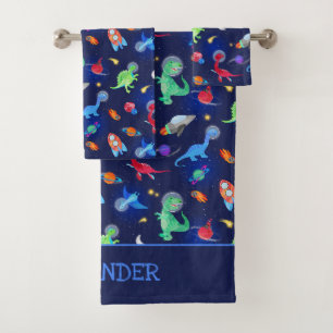 Waterverf Dinosaurus Astronauten In De Ruimte Blau Bad Handdoek