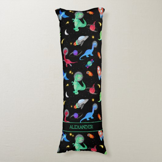 Waterverf Dinosaurus Astronauten In De Ruimte Zwar Lichaamskussen (Voorkant Verticaal)