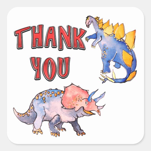 Waterverf Dinosaurus Baby shower Dank u Vierkante Sticker (Voorkant)