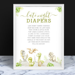 Waterverf Dinosaurus Baby shower Late Night Luier Poster