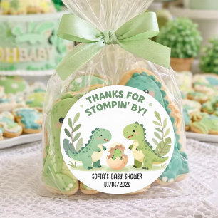 Waterverf Dinosaurus Baby Shower Schattige Groene Ronde Sticker
