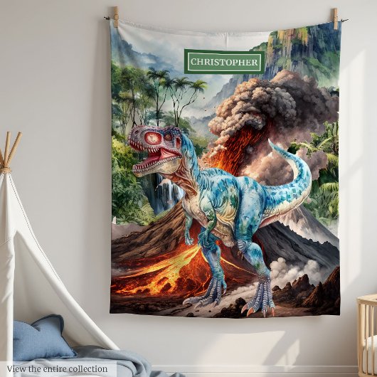Waterverf Dinosaurus Custom Name Blanket voor Jong Fleece Deken
