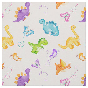 Waterverf Dinosaurus Dino Butterfly Pink Baby Girl Stof