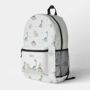 Waterverf Dinosaurus Gingham Streep Personaliseer Bedrukte Rugzak