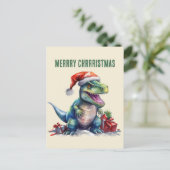 Waterverf dinosaurus kerstman feestdagenkaart (Staand voorkant)