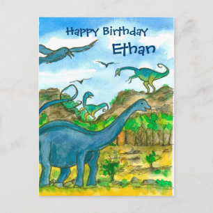 Waterverf Dinosaurussen Happy Birthday Custom Name Briefkaart