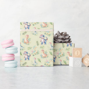 Waterverf dinosaurussen op geel cadeaupapier