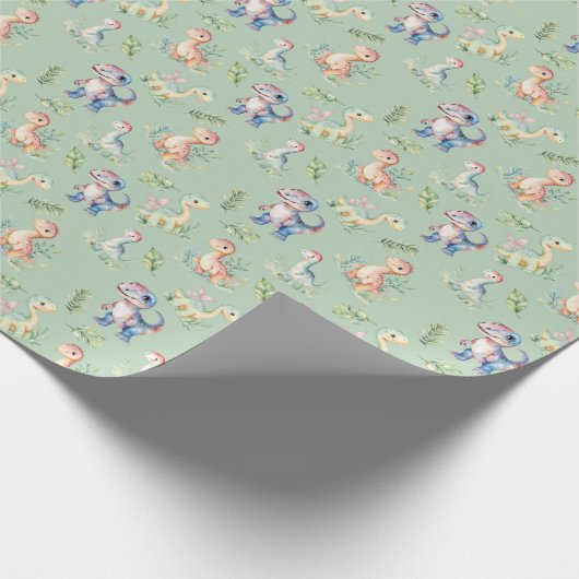 Waterverf dinosaurussen op Sage Green Cadeaupapier (Hoek)