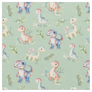 Waterverf Dinosaurussen op Sage Green Fabric Stof