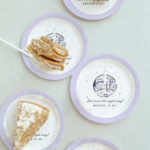 Waterverf Disco Ball Verjaardagsfeestje Papieren Bordje