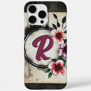 Waterverf Distressed Flowers Chic Messy Monogram iPhone 16 Pro Max Hoesje