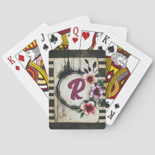 Waterverf Distressed Flowers Chic Messy Monogram Pokerkaarten
