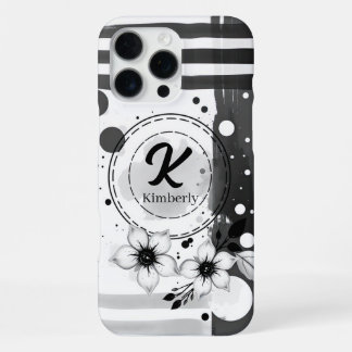 Waterverf Distressed Zwart-wit Bloemen Art iPhone 16 Pro Max Hoesje