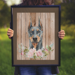Waterverf Dobermann & Bloemen  Poster