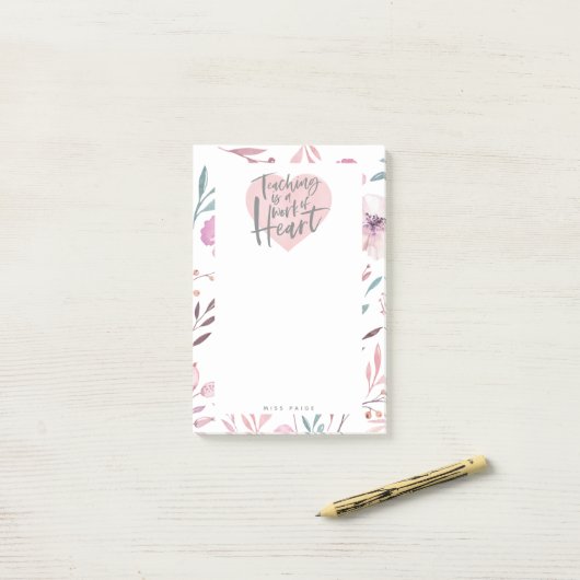 Waterverf docent cadeau hart post-it® notes (Op bureau)