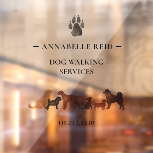Waterverf Dog Walker Business Raamsticker (Vel 2)