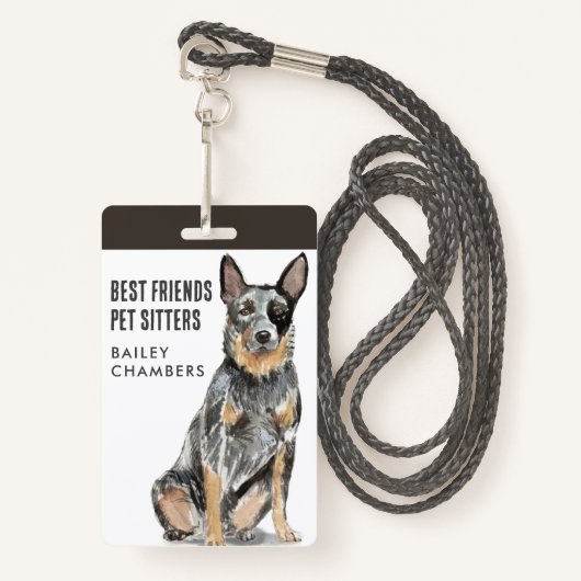 Waterverf Dog Walker Pet Sitter Badge (Voorkant met draagriem)