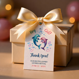 Waterverf Dolfijn Geslacht Reveal Bedankt Cadeaulabel