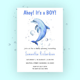 Waterverf Dolfijn Onder de Zee Baby Shower Kaart