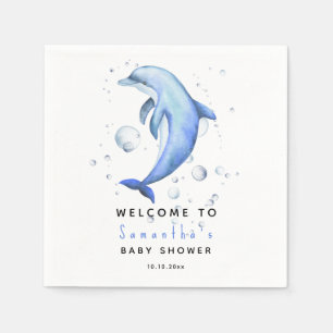 Waterverf dolfijn WELKOM IN baby shower Servet