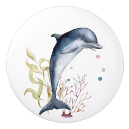 WATERVERF DOLPHIN ART COASTAL BEACH VACATIE KERAMISCHE KNOP