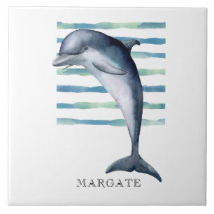 Waterverf DOLPHIN Kuststrand MARGATE Tegeltje