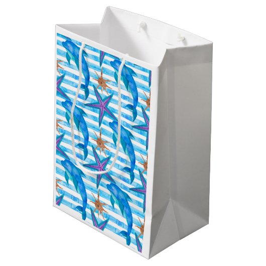 Waterverf Dolphin Pattern Medium Cadeauzakje (Achterkant Gekanteld)