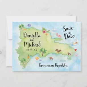Waterverf Domincan Republic Map Save the Date