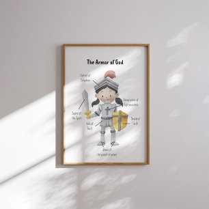 Waterverf donker haar meisje het pantser van God p Poster