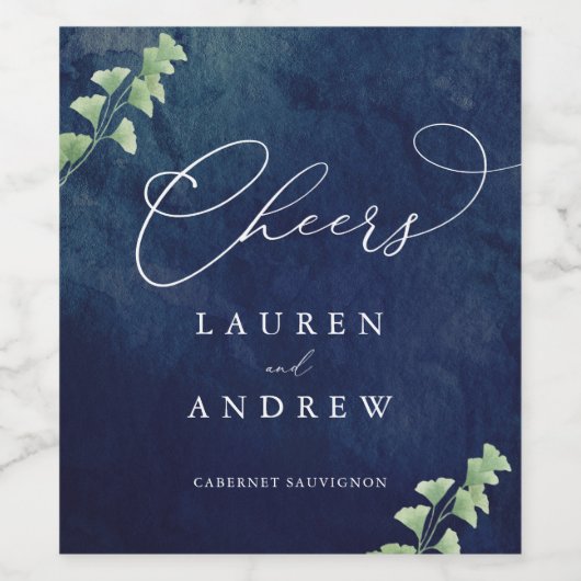 Waterverf donkerblauw groen bruiloft wijn etiket (Enkel label)