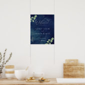 Waterverf donkerblauwe groene bruiloft Welkomstbor Poster (Keuken)