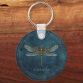 Waterverf Donkerblauwe hemelse grillige libel Sleutelhanger (Voorkant)