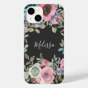 Waterverf donkerbruin boho bloemenschrift naam Case-Mate iPhone 14 hoesje