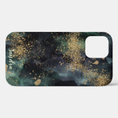 Waterverf Donkere groene ombre & gouden persoonlij Case-Mate iPhone Case (Achterkant (horizontaal))