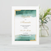 Waterverf donkergroene witte goudglitter bruiloft kaart (Staand voorkant)