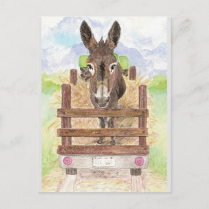 Waterverf Donkey Burro Cute Boerderij Animal Art Briefkaart