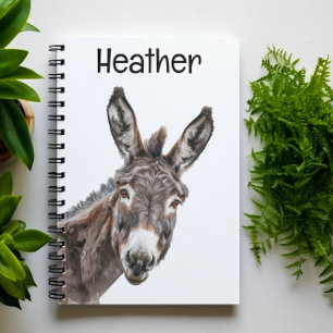 Waterverf Donkey Peeking gepersonaliseerd Notitieboek