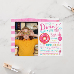 Waterverf Donut Verjaardagsuitnodiging met Foto Kaart