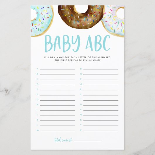 Waterverf Donuts Baby ABC Baby shower Game (Voorkant)