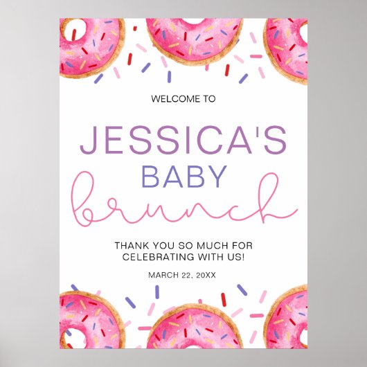 Waterverf Donuts Baby Meisje brunch Poster (Voorkant)