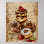 Waterverf donuts nostalgische dessertkunst poster (Voorkant)