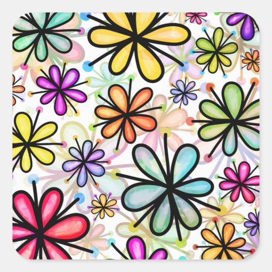 Waterverf Doodle Daisy Flower Pattern Vierkante Sticker (Voorkant)