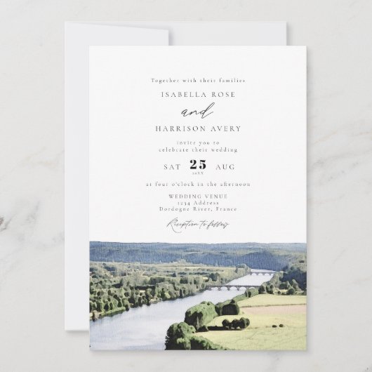Waterverf Dordogne River Zuid-Frankrijk Bruiloft Kaart (Voorkant)