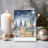 Waterverf Dorp Star Night Christmas Kaart