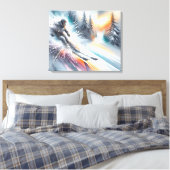 Waterverf downhill sneeuwskiër canvas afdruk (Insitu (Slaapkamer))