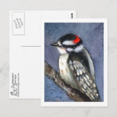 Waterverf Downy Woodpecker Briefkaart (Voorkant / Achterkant)