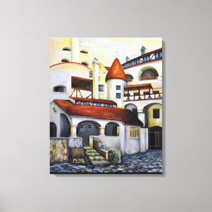Waterverf Dracula Castle Interior Courtyard Canvas Afdruk
